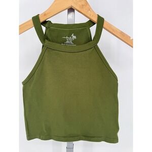Free People Intimately Ribbed Racerback Crop Tank Top Olive‎ Green M L